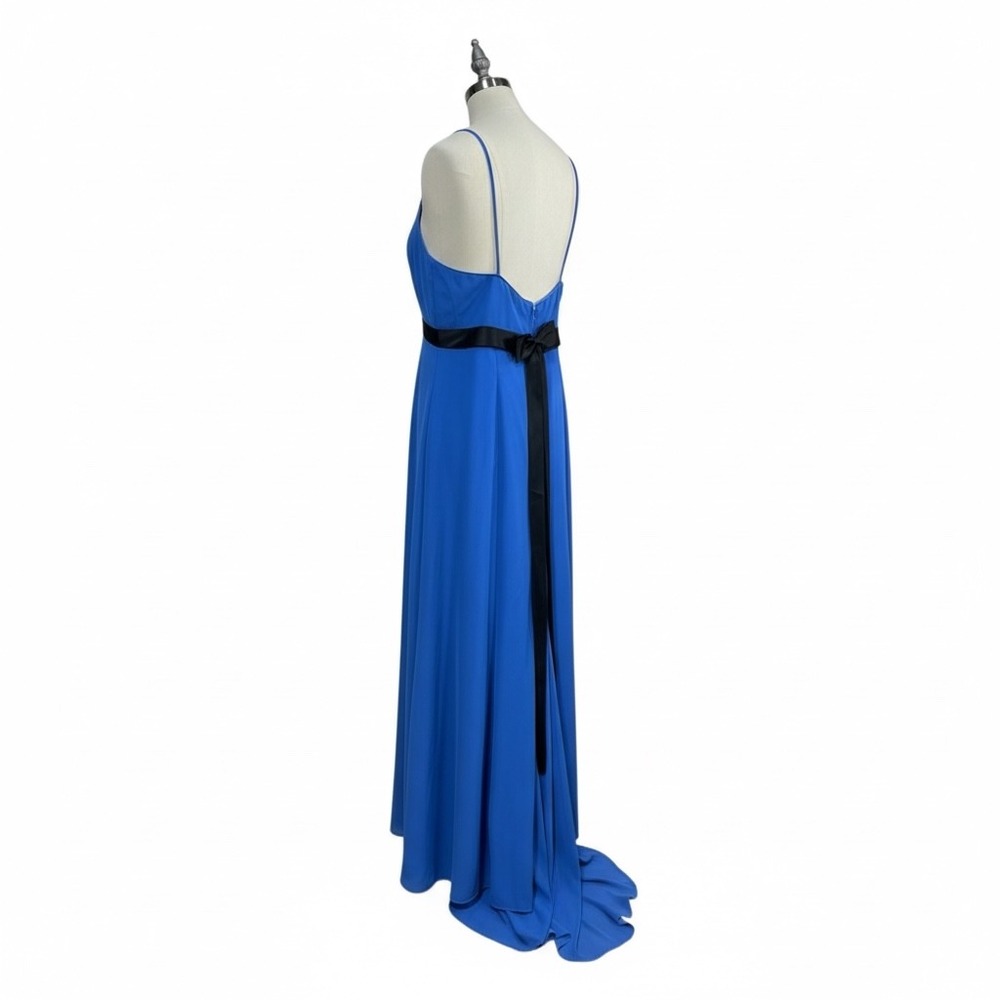 Linda Royal Blue Chiffon Maxi Gown Open Back Bow Detail Prom‎ Formal Women's 16 - Picture 2 of 13